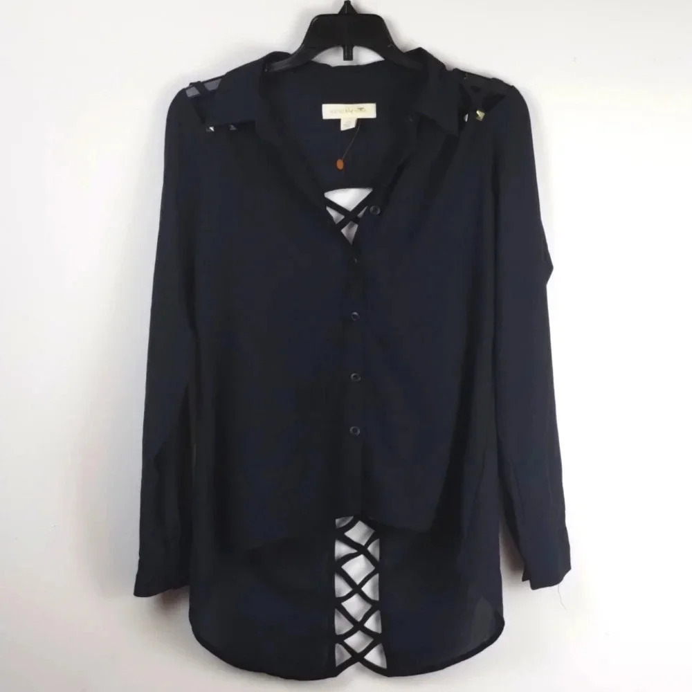 Nicki Minaj Black Blouse Cut Out Long Sleeves Women's Top XS xSmall